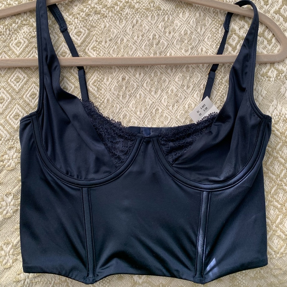 NWT Ladies small Abercrombie and Fitch Satin&Lace balconette corset - Navy